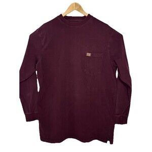 Wrangler Riggs Workwear Crew Neck Maroon Long Sleeve Work Shirt Mens Size LT